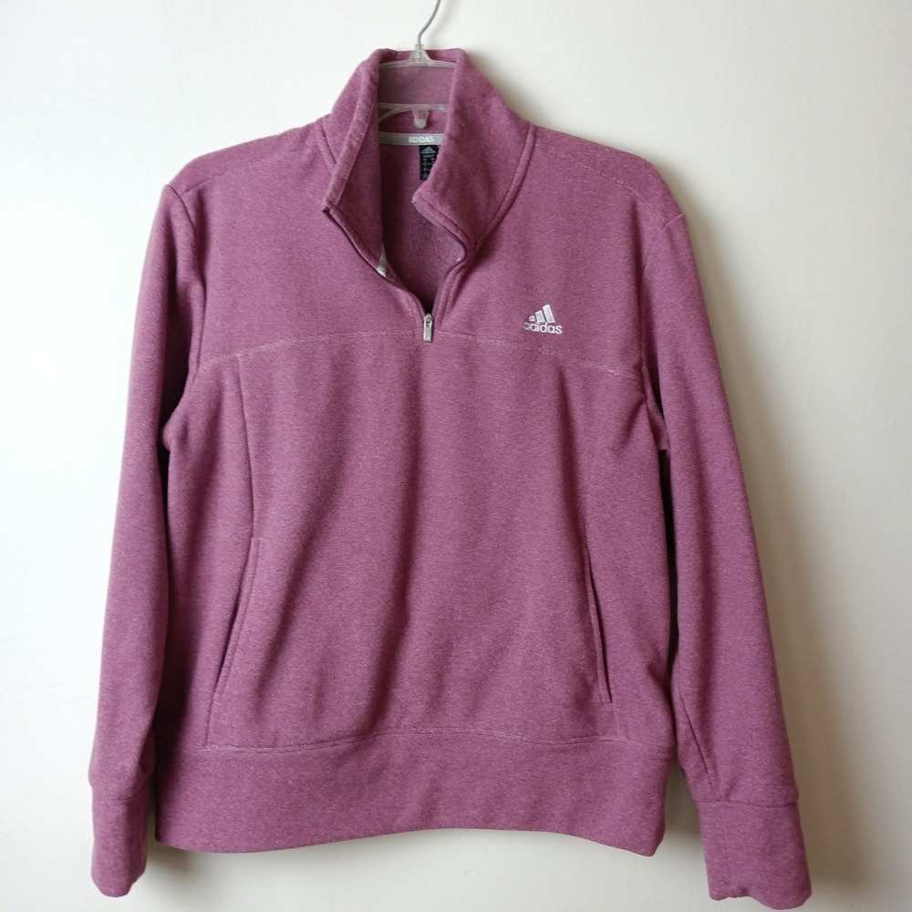 Adidas Golf Womens Medium Berry Purple Heather QTR Zip Kangaroo Pocket Pullover - Picture 3 of 12